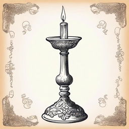 A vintage candle clip art sketch illustration featuring an ornate candle holder with a lit candle