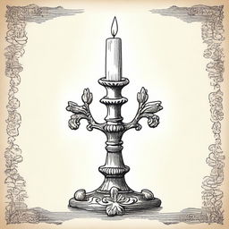 A vintage candle clip art sketch illustration featuring an ornate candle holder with a lit candle