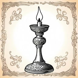 A vintage candle clip art sketch illustration featuring an ornate candle holder with a lit candle