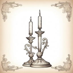 A vintage candle clip art sketch illustration featuring an ornate candle holder with a lit candle