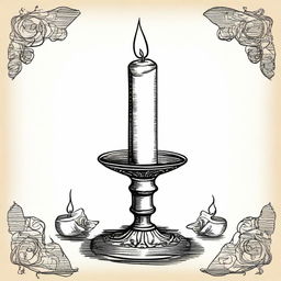 A vintage candle clip art sketch illustration featuring an ornate candle holder with a lit candle