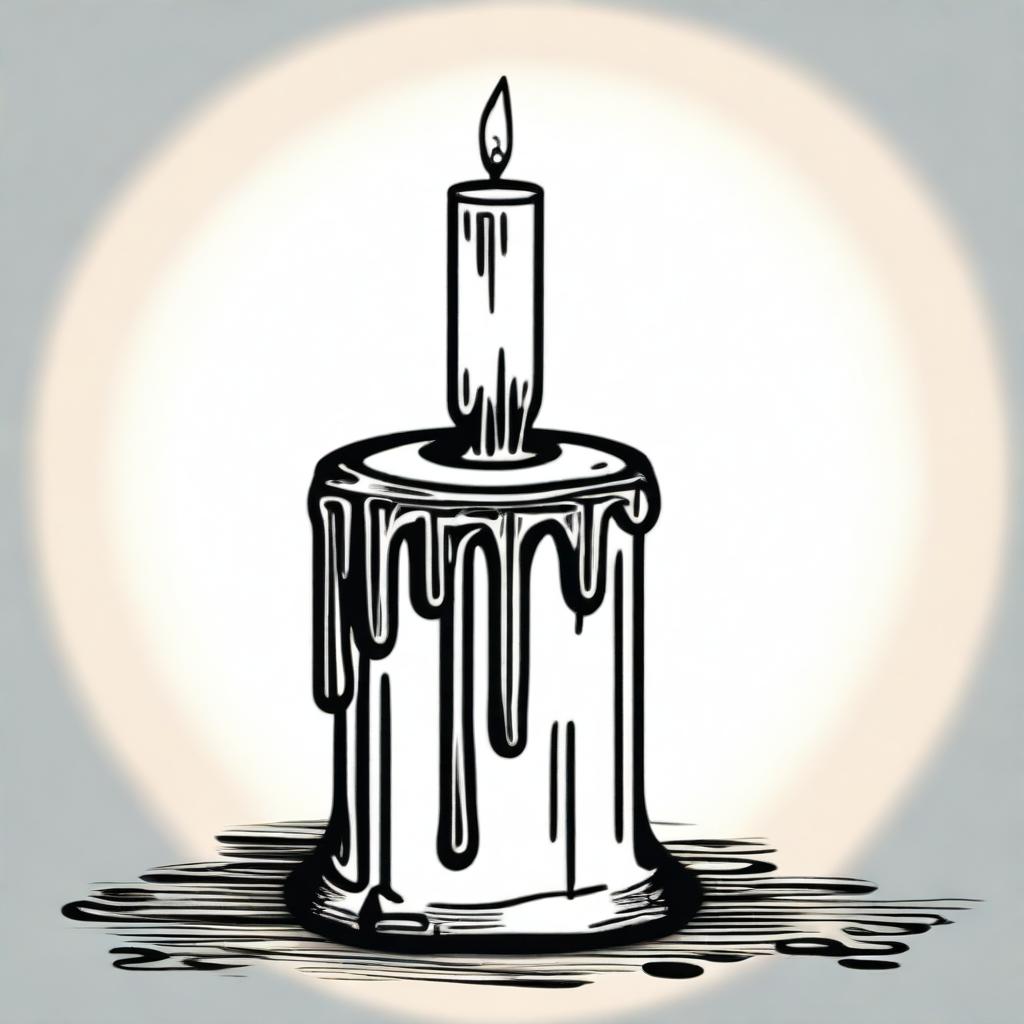 A dripping candle clip art sketch illustration featuring a lit candle with wax dripping down its sides