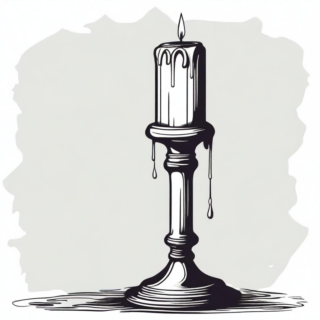 A dripping candlestick clip art sketch illustration featuring an ornate candlestick with a lit candle and wax dripping down its sides