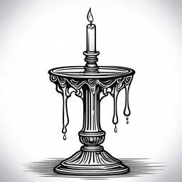 A dripping candlestick clip art sketch illustration featuring an ornate candlestick with a lit candle and wax dripping down its sides