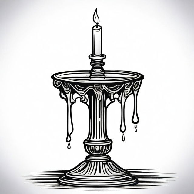 A dripping candlestick clip art sketch illustration featuring an ornate candlestick with a lit candle and wax dripping down its sides