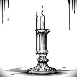 A dripping candlestick clip art sketch illustration featuring an ornate candlestick with a lit candle and wax dripping down its sides