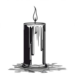 A dripping pillar candle sketch illustration featuring a large, cylindrical candle with wax dripping down its sides