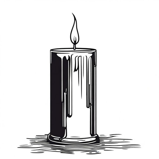 A dripping pillar candle sketch illustration featuring a large, cylindrical candle with wax dripping down its sides