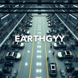 Generate an image of a car manufacturing facility with the name 'EARTHGY' visible