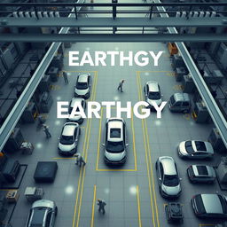 Generate an image of a car manufacturing facility with the name 'EARTHGY' visible