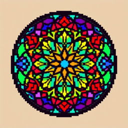 Create a pixel art image of a stained glass window in a circular shape with a diameter of 41 pixels