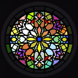 Create a pixel art image of a stained glass window in a circular shape with a diameter of 41 pixels