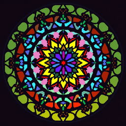 Create a pixel art image of a stained glass window in a circular shape with a diameter of 41 pixels