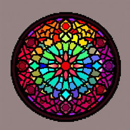 Create a pixel art image of a stained glass window in a circular shape with a diameter of 41 pixels