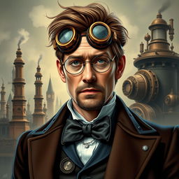 A detailed portrait of David Tennant as a Steampunk version of Doctor Who