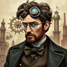 A detailed portrait of David Tennant as a Steampunk version of Doctor Who