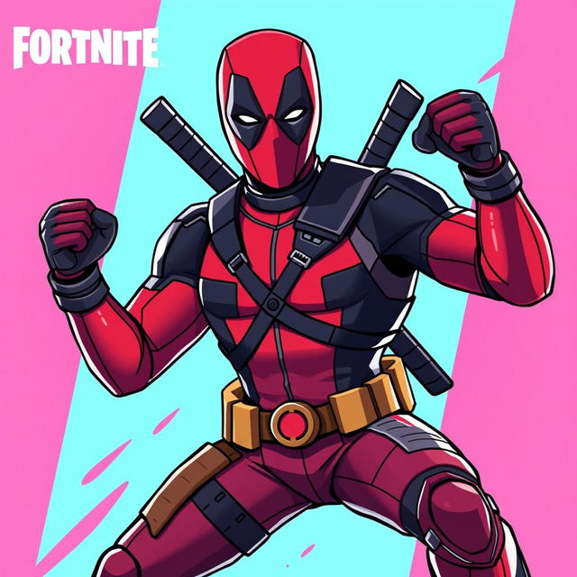 Create an image of Deadpool in the style of Fortnite