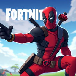 Create an image of Deadpool in the style of Fortnite