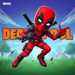 Create an image of Deadpool in the style of Fortnite