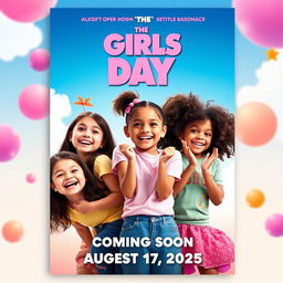 A vibrant movie poster for a kids' movie titled 'THE GIRLS DAY,' coming soon on August 17, 2025