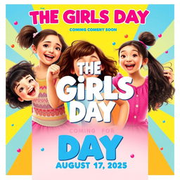 A vibrant movie poster for a kids' movie titled 'THE GIRLS DAY,' coming soon on August 17, 2025