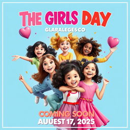 A vibrant movie poster for a kids' movie titled 'THE GIRLS DAY,' coming soon on August 17, 2025