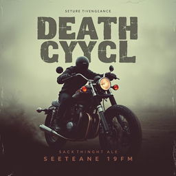 Create a visually stunning vintage movie poster titled 'Death Cycle' featuring a motorcyclist seeking vengeance