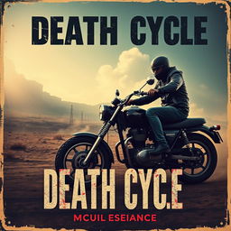 Create a visually stunning vintage movie poster titled 'Death Cycle' featuring a motorcyclist seeking vengeance