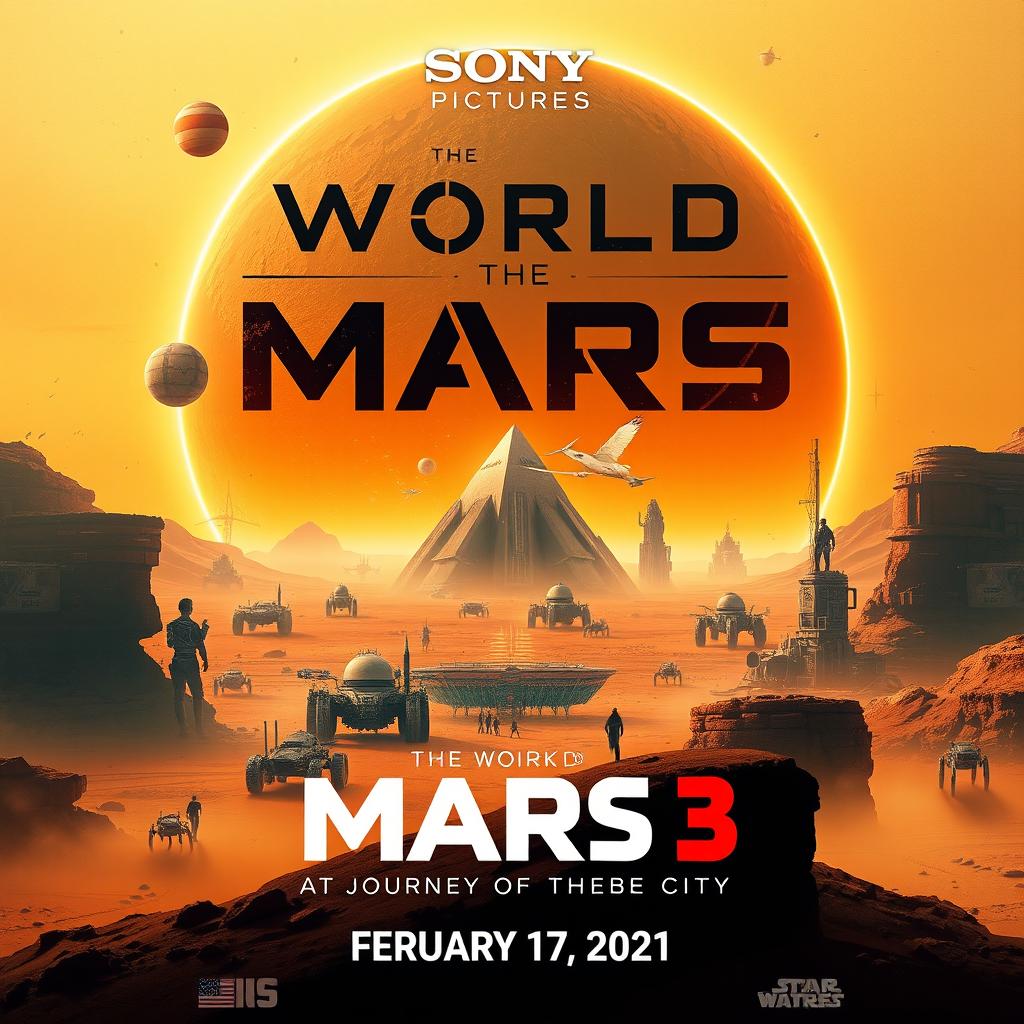 A cinematic movie poster for a Sony Pictures film titled 'The World of Mars 3: The Journey of The City,' released on February 19, 2021