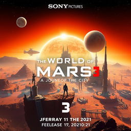 A cinematic movie poster for a Sony Pictures film titled 'The World of Mars 3: The Journey of The City,' released on February 19, 2021