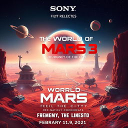 A cinematic movie poster for a Sony Pictures film titled 'The World of Mars 3: The Journey of The City,' released on February 19, 2021