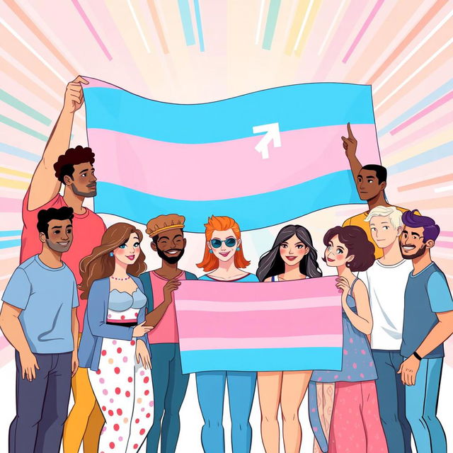 A vibrant and inclusive illustration celebrating transgender identity