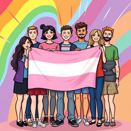 A vibrant and inclusive illustration celebrating transgender identity