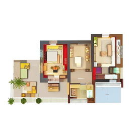 A detailed 2BHK (2 bedrooms, hall, and kitchen) house plan with a modern design. Features include spacious rooms, a well-equipped kitchen, and a comfortable living area.