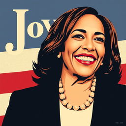 Create a political poster featuring Kamala Harris with the word 'Joy' prominently displayed