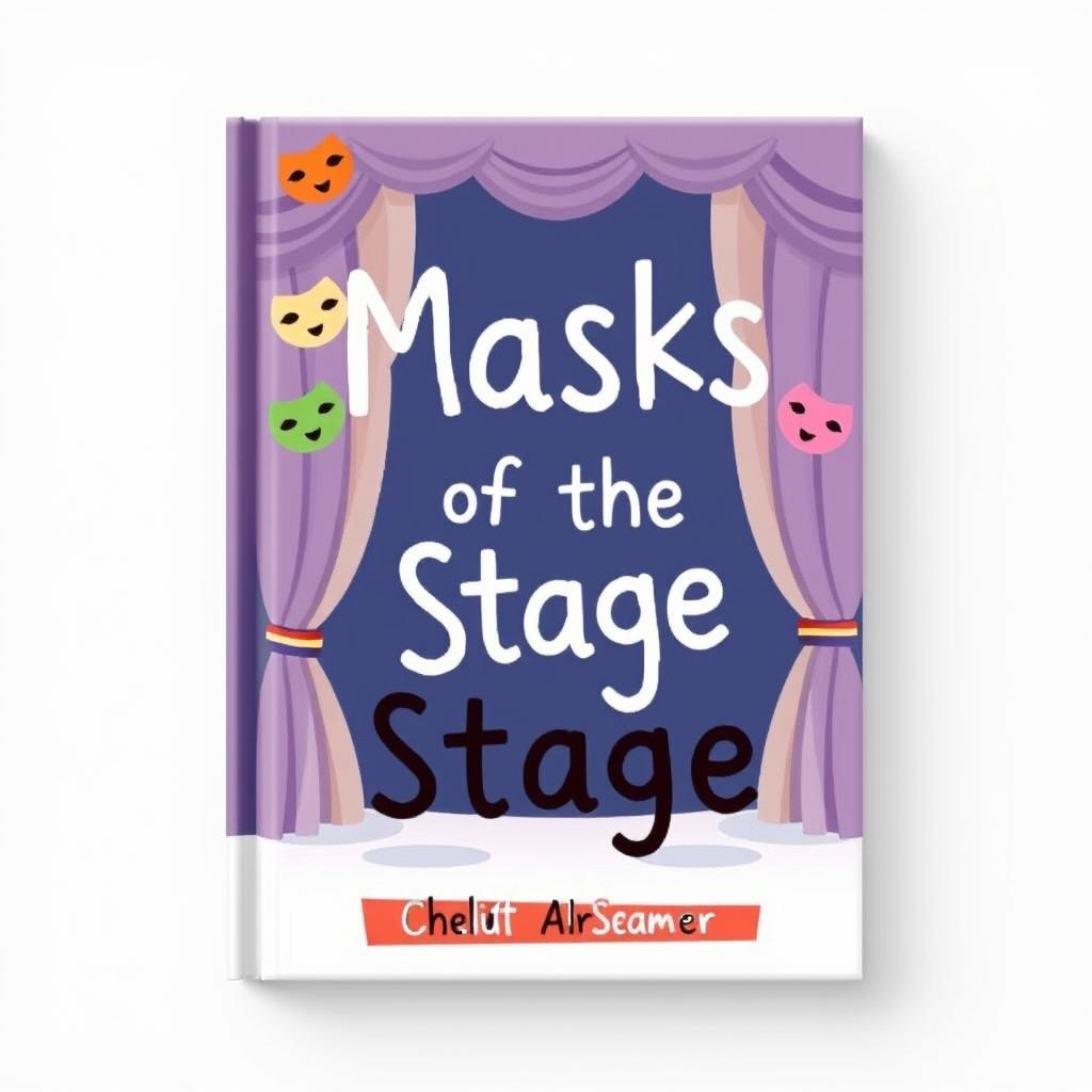 Create a whimsical book cover with the title 'Masks of The Stage'