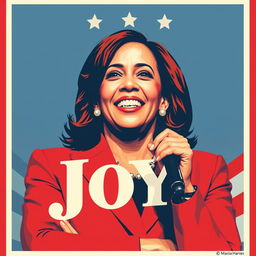 Design a political poster featuring Kamala Harris with the word 'Joy'