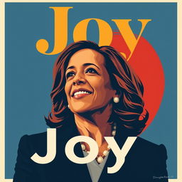 Design a political poster featuring Kamala Harris with the word 'Joy'