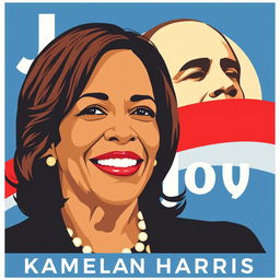 Design a political poster featuring Kamala Harris with the word 'Joy'