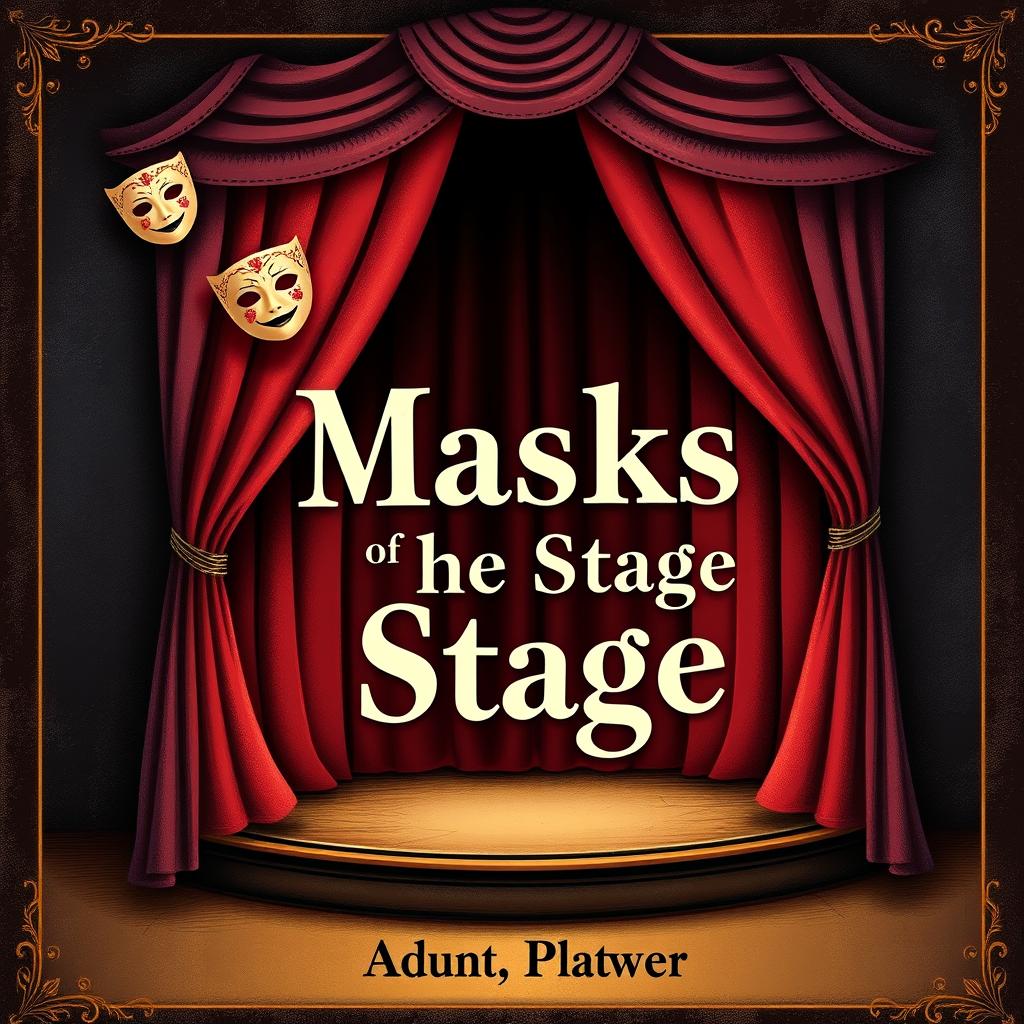 Create a whimsical and vintage-looking book cover with the title 'Masks of The Stage'