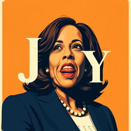 Design a political poster featuring Kamala Harris with the word 'Joy'