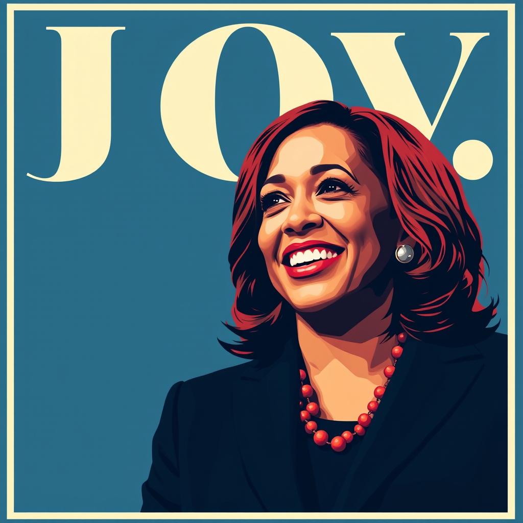 Design a political poster featuring Kamala Harris with the word 'Joy'