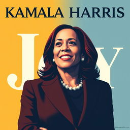 Design a political poster featuring Kamala Harris with the word 'Joy'