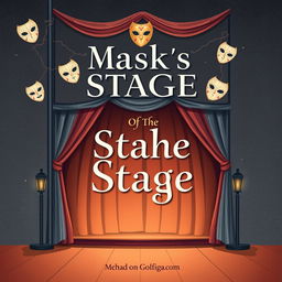 Create a whimsical and vintage-looking book cover with the title 'Masks of The Stage'