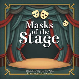 Create a whimsical and vintage-looking book cover with the title 'Masks of The Stage'