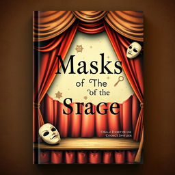 Create a whimsical and vintage-looking book cover with the title 'Masks of The Stage'