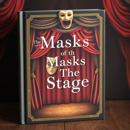 Create a whimsical and vintage-looking book cover with the title 'Masks of The Stage'