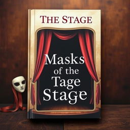 Create a whimsical and vintage-looking book cover with the title 'Masks of The Stage'