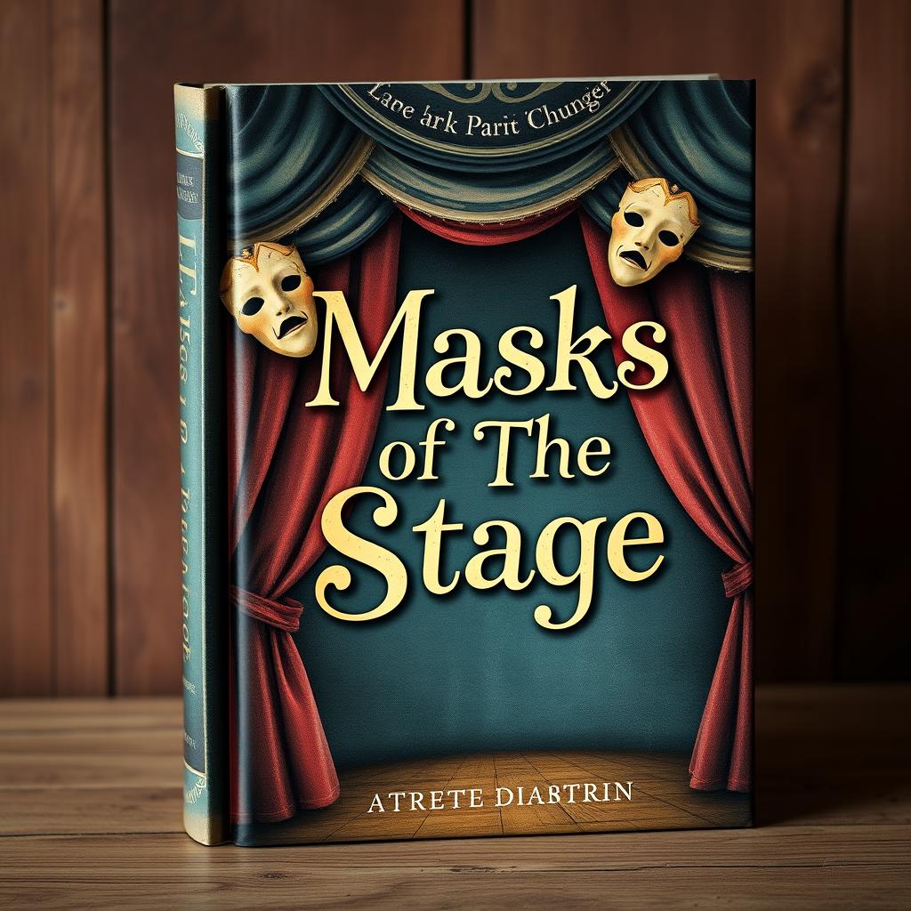 Create a whimsical and vintage-looking book cover with the title 'Masks of The Stage'