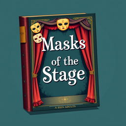 Create a whimsical and vintage-looking book cover with the title 'Masks of The Stage'